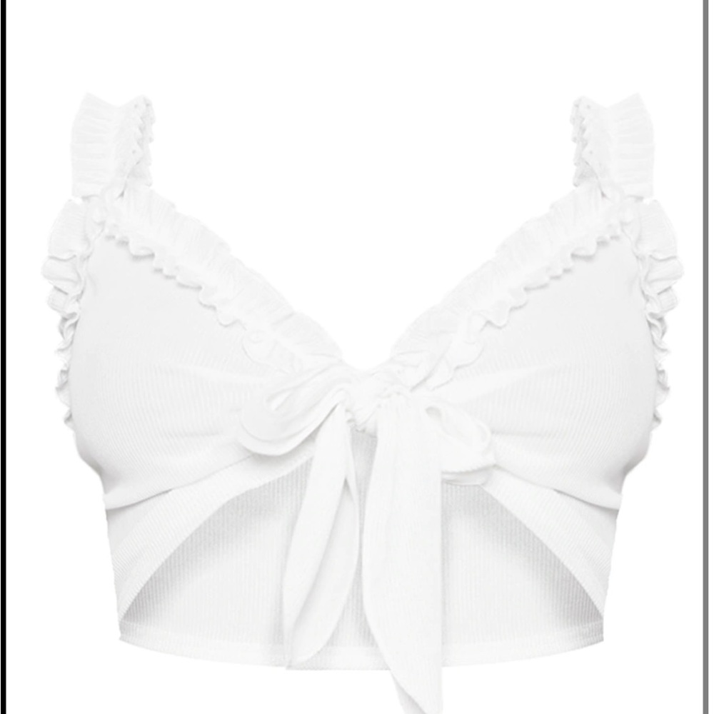 Brand New White Rib Ruffle Detail Bralette
